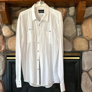Envy Men's White Slim Fit Gauzy Lightweight Casual Button Down Shirt, Size 3XL
